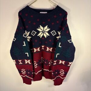 John Ashford Sport Hand Knits Men's L Wool Fair Isle Snowflake Sweater